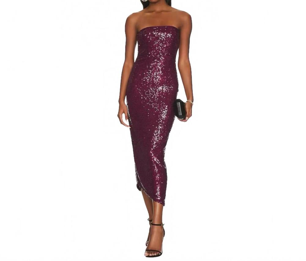 NEW HOUSE OF HARLOW 1960 sarai sequin midi dress in deep magenta / burgundy